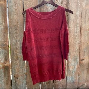 MAURICES Women's Red Stripe Cold Shoulder Lacy Knit 3/4 Sleeve Sweater Shirt XS